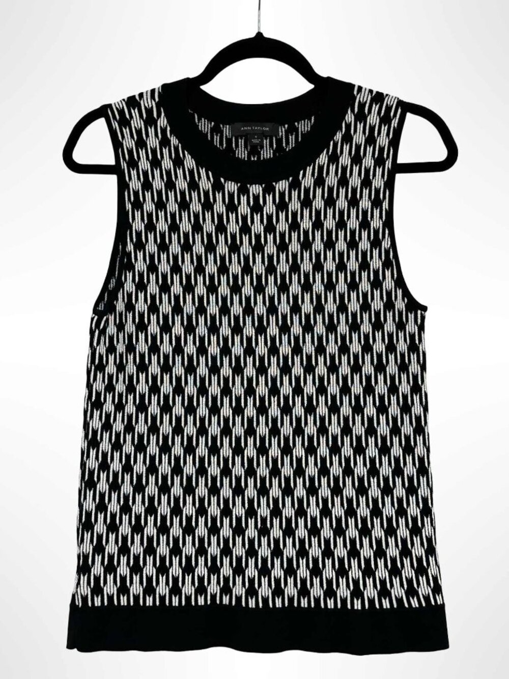 ANN TAYLOR Houndstooth Sleeveless Knit Sweater Vest Black White Size S